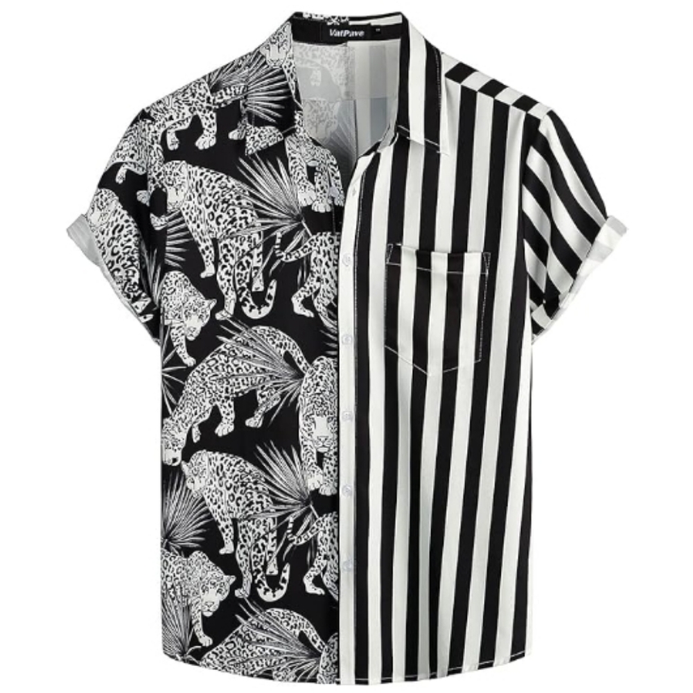Hawaiian Flamingo Casual Tropical Short Sleeve Shirt White Black